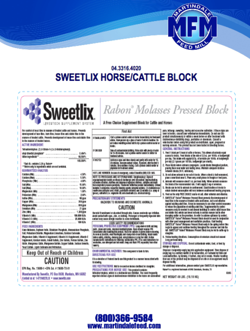 Rabon Block, Sweetlix Horse/Cattle Block
